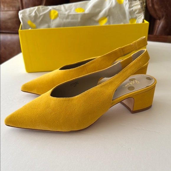 Boden Mustard Yellow Suede Slingback Block Heels Size 9 (40) - Picture 3 of 11
